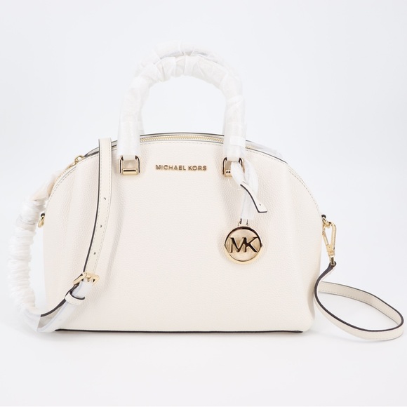New Michael Michael Kors Maxine Genuine Leather Satchel Bag Optic White - Picture 1 of 16